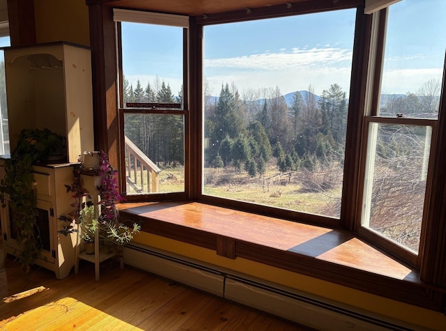 1202 Cotton Rd, Lyndon, VT 05851 - sunroom featuring baseboard heating, healthy amount of natural light, and a mountain view