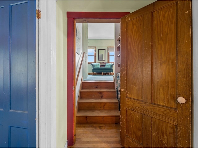 staircase with wood finished floors