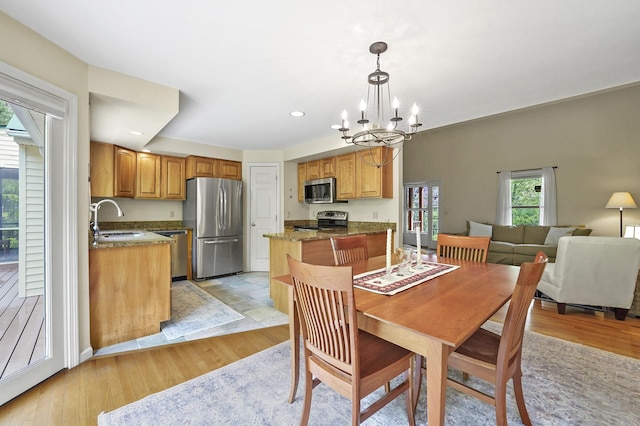 17 Ches Mae Ln, Milford, NH 03055 - dining room featuring a chandelier, light wood-type flooring, and recessed lighting