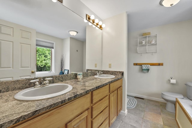17 Ches Mae Ln, Milford, NH 03055 - bathroom featuring toilet, baseboards, and double vanity