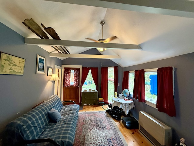 23 Mason Hill Rd, Tamworth, NH 03886 - living room featuring wood finished floors, lofted ceiling, and ceiling fan