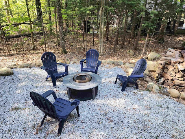 view of patio featuring a fire pit