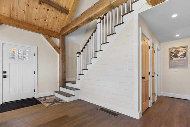 LOT22 Compass Point Rd, Thornton, NH 03285 - entryway featuring wood finished floors, stairs, recessed lighting, and beamed ceiling