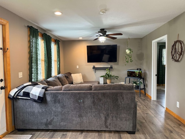 687 Chilafoux Hl, Irasburg, VT 05845 - living area with ceiling fan, wood finished floors, recessed lighting, and baseboards