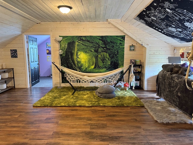 687 Chilafoux Hl, Irasburg, VT 05845 - additional living space featuring lofted ceiling, wood ceiling, wood walls, and wood finished floors