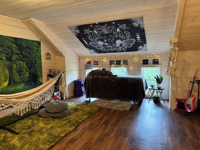 687 Chilafoux Hl, Irasburg, VT 05845 - living room with wooden ceiling, wooden walls, hardwood / wood-style floors, and lofted ceiling