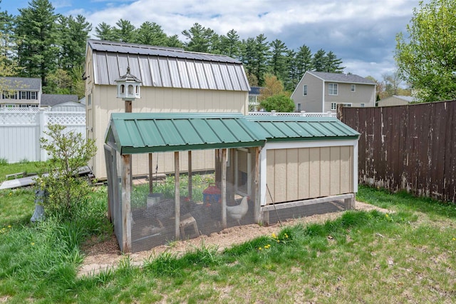 view of poultry coop with fence