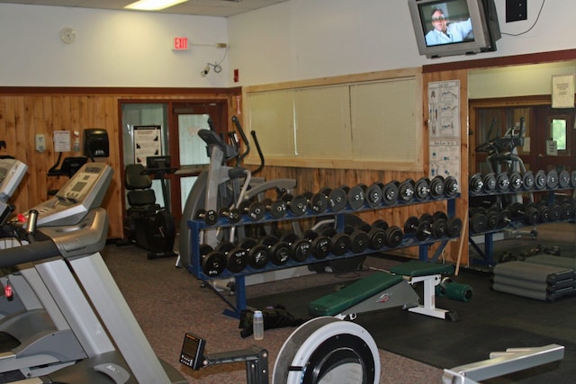 gym with wooden walls