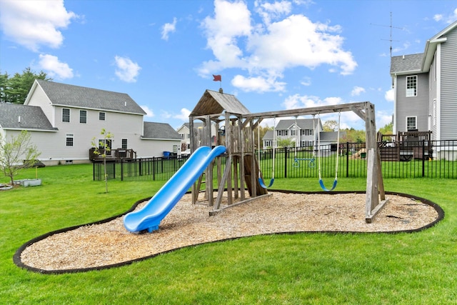 communal playground with a residential view