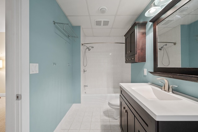 40 College St Unit 210, Burlington, VT 05401 - full bathroom featuring toilet, vanity, a drop ceiling, tub / shower combination, and baseboards