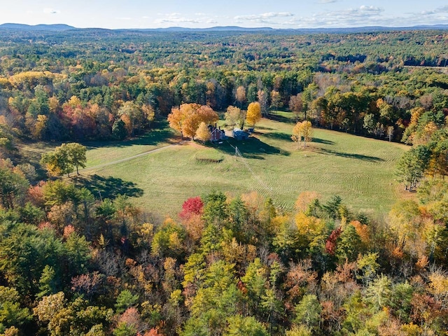 view of property location with a heavily wooded area and rural landscape
