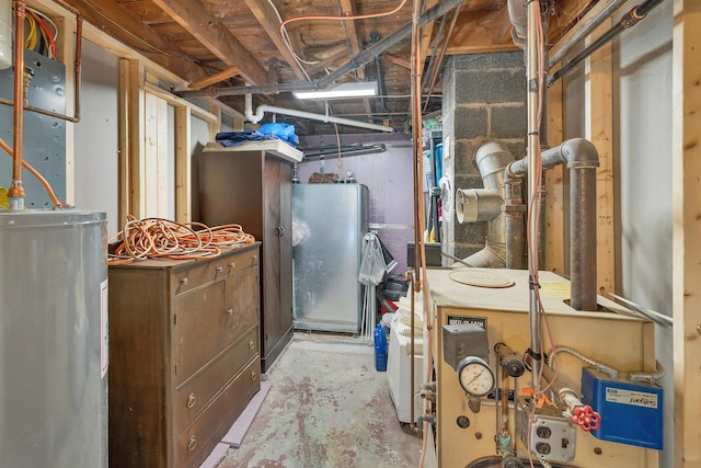 74 Pine St, Rollinsford, NH 03869 - unfinished basement featuring water heater and a heating unit