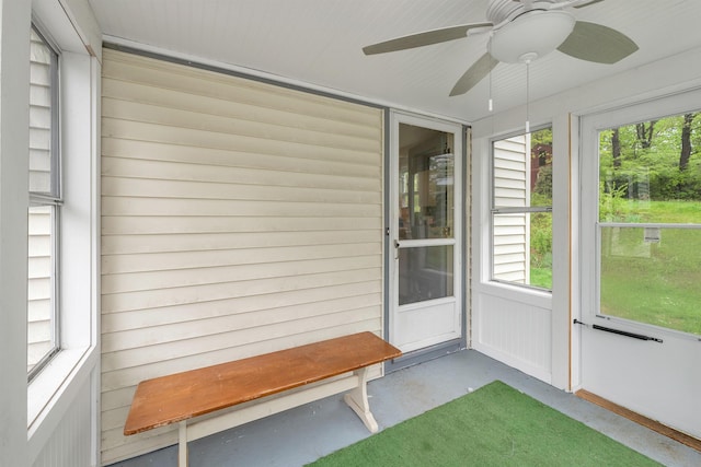 74 Pine St, Rollinsford, NH 03869 - unfurnished sunroom with a ceiling fan and healthy amount of natural light