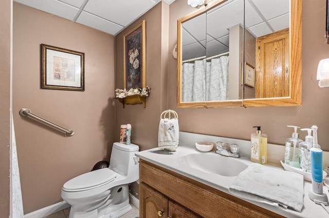 17 Dyson Dr, Salem, NH 03079 - full bathroom with a drop ceiling, toilet, vanity, tile patterned floors, and a shower with shower curtain