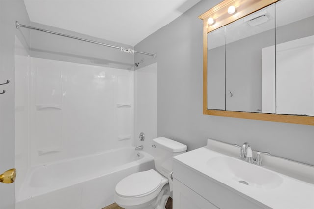full bathroom featuring toilet, vanity, and shower / tub combination