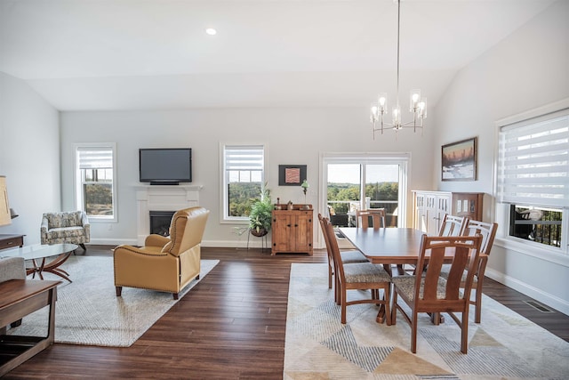 20 Del Ray Dr, Windham, NH 03087 - dining area featuring lofted ceiling, dark wood finished floors, a chandelier, baseboards, and recessed lighting