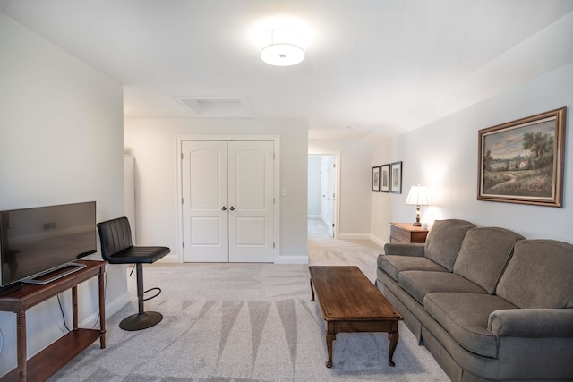20 Del Ray Dr, Windham, NH 03087 - living area with light colored carpet, baseboards, and attic access