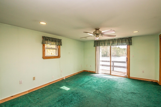 59 Lake Rd, Wakefield, NH 03872 - empty room featuring plenty of natural light, a ceiling fan, carpet, baseboards, and recessed lighting