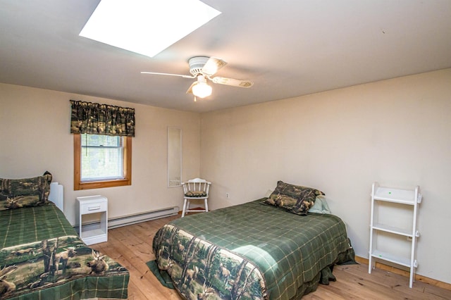 59 Lake Rd, Wakefield, NH 03872 - bedroom with a skylight, a baseboard radiator, light wood-type flooring, and a ceiling fan