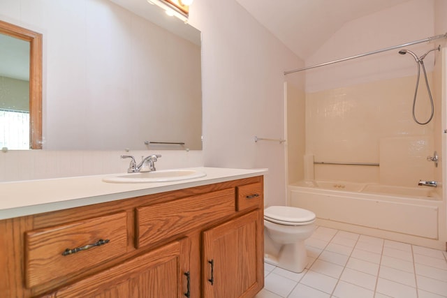 52 Ridgewood Dr Unit 14C, Atkinson, NH 03811 - full bathroom featuring tile patterned floors, toilet, vanity, bathing tub / shower combination, and vaulted ceiling