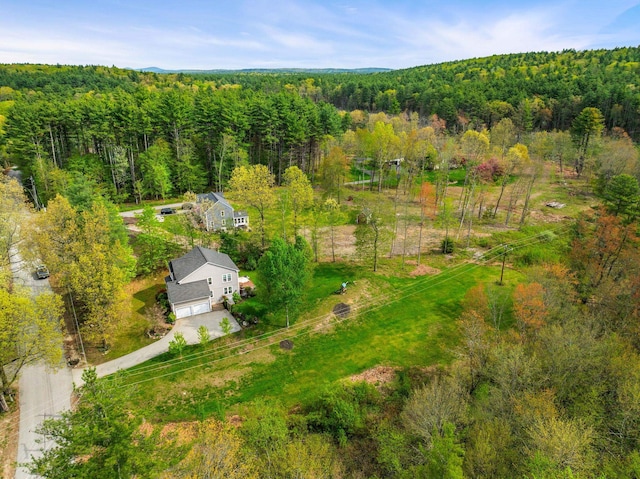view of subject property with a forest
