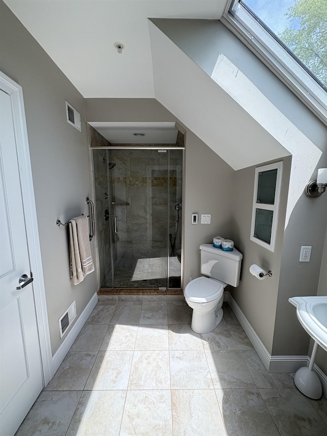 28-28A Ridge Rd, Hollis, NH 03049 - bathroom with baseboards, a stall shower, toilet, and marble finish flooring