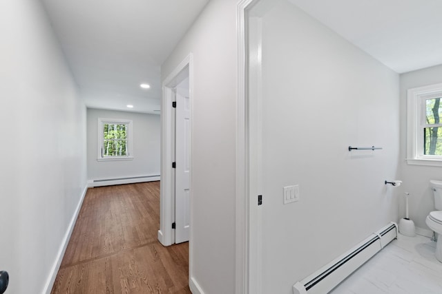41 Elk Dr, Bedford, NH 03110 - hall with a baseboard radiator, recessed lighting, and baseboards