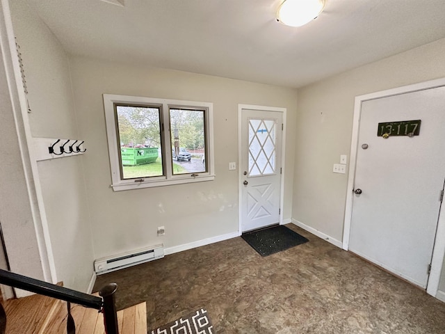 entrance foyer with a baseboard radiator and baseboards