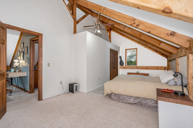carpeted bedroom with baseboards and a ceiling fan