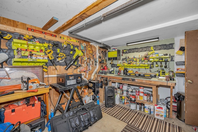 garage featuring a workshop area