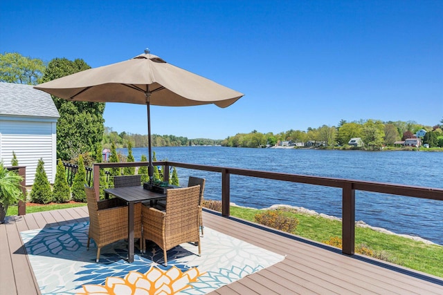 1385 Front St, Manchester, NH 03102 - wooden terrace featuring a water view and outdoor dining area