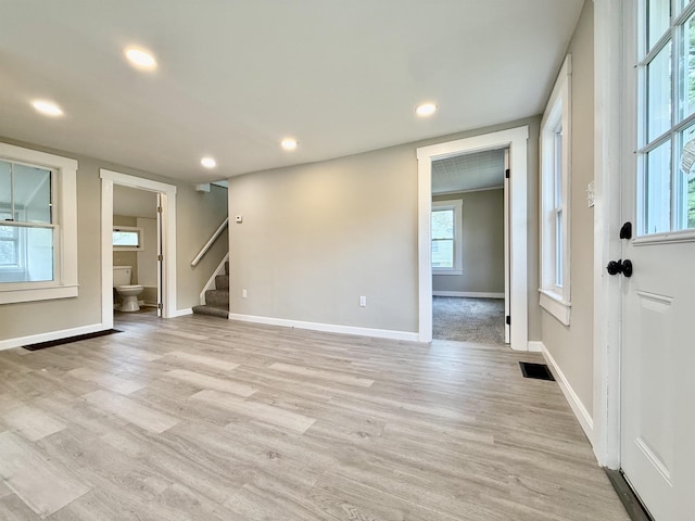 516 Hall St, Bow, NH 03304 - foyer entrance featuring stairway, light wood finished floors, baseboards, and recessed lighting