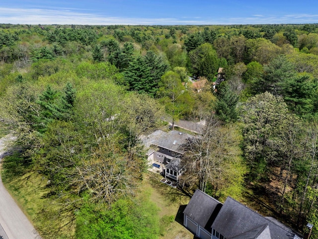 view of subject property with a forest
