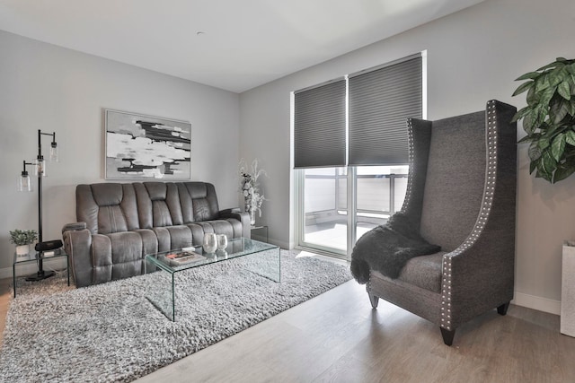 living room with wood finished floors and baseboards