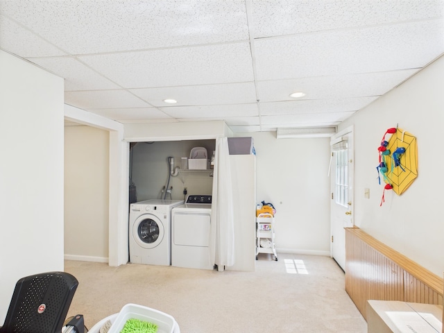 8 Lincoln Dr Unit B, Hooksett, NH 03106 - clothes washing area featuring washing machine and dryer, carpet, and recessed lighting