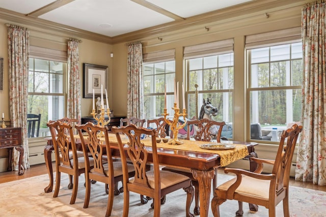 5893 Stage Rd, Barnard, VT 05031 - dining space with ornamental molding and light wood finished floors