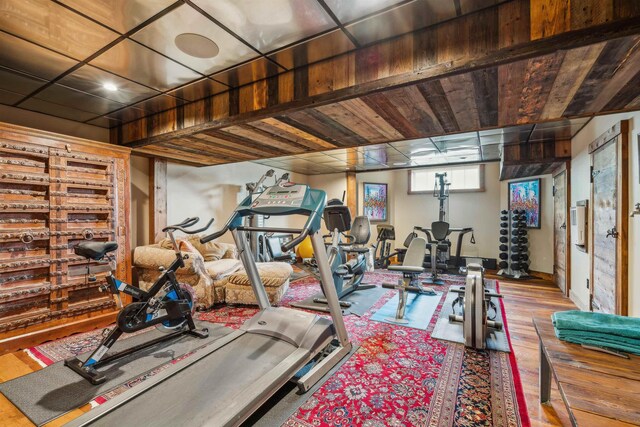 5893 Stage Rd, Barnard, VT 05031 - exercise area featuring wood finished floors