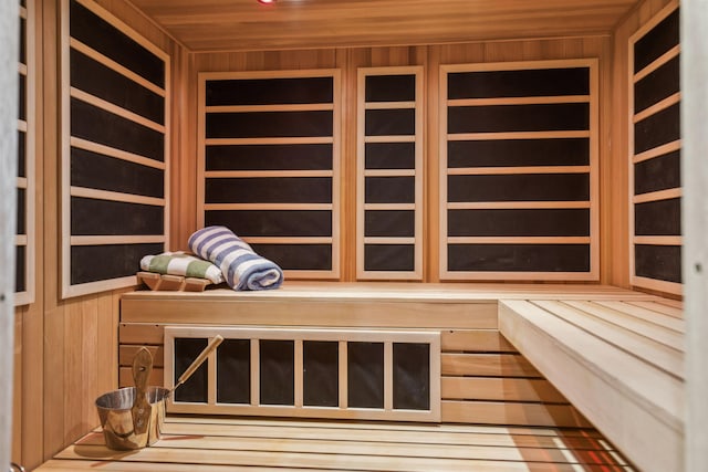 5893 Stage Rd, Barnard, VT 05031 - sauna featuring wooden walls and wood ceiling
