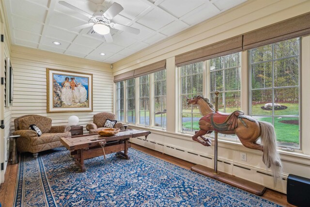 5893 Stage Rd, Barnard, VT 05031 - sunroom featuring healthy amount of natural light, a baseboard heating unit, and coffered ceiling