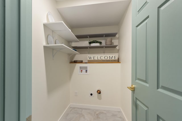 121 Ridge Ln, Westmore, VT 05860 - washroom with washer hookup, light marble finish floors, baseboards, and electric dryer hookup