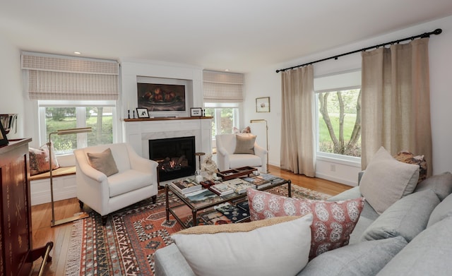 203 Straw Hill Rd, Manchester, NH 03104 - living area featuring wood finished floors, a high end fireplace, and recessed lighting