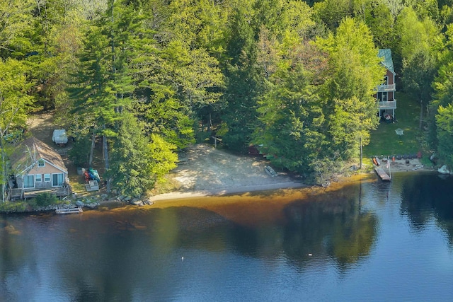 water view featuring a heavily wooded area