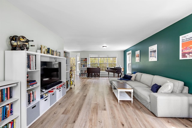 living area with light wood-type flooring