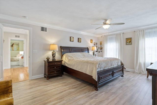 34 Coles Pond Rd, Somersworth, NH 03878 - bedroom with light wood-type flooring, baseboards, ornamental molding, and ceiling fan