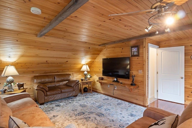 34 Coles Pond Rd, Somersworth, NH 03878 - living area with wooden ceiling, wooden walls, and wood finished floors