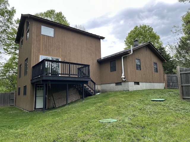 back of house with a deck and stairway