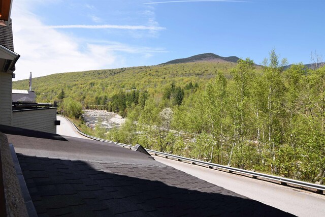 view of mountain background with a heavily wooded area