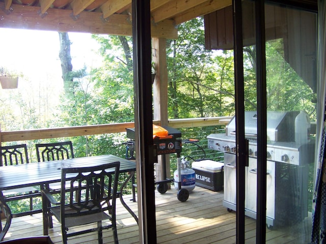 111 Forest Ln, Rochester, VT 05767 - wooden terrace with outdoor dining area