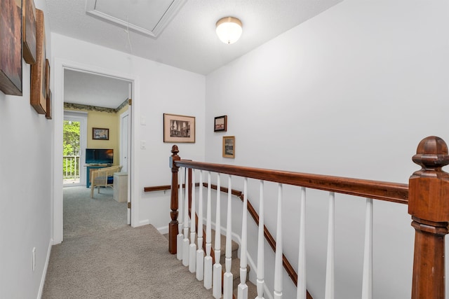 40-21 Harbor Way Unit 21, Wolfeboro, NH 03894 - hall with attic access, an upstairs landing, light colored carpet, and baseboards