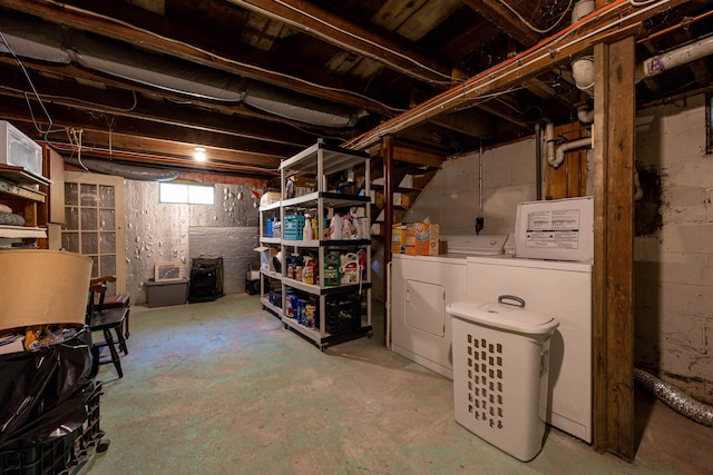 basement with separate washer and dryer